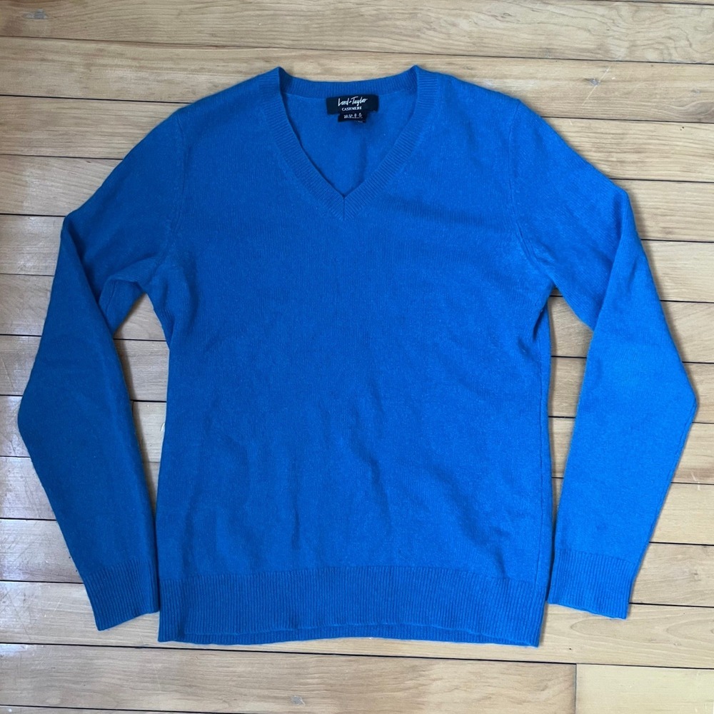 Lord & Taylor Cashmere V-Neck Sweater Royal Blue Long Sleeve Pullover Small